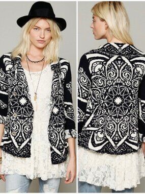 Free People Smitten Kitten Slouchy Mandala Boho Cardigan Medium